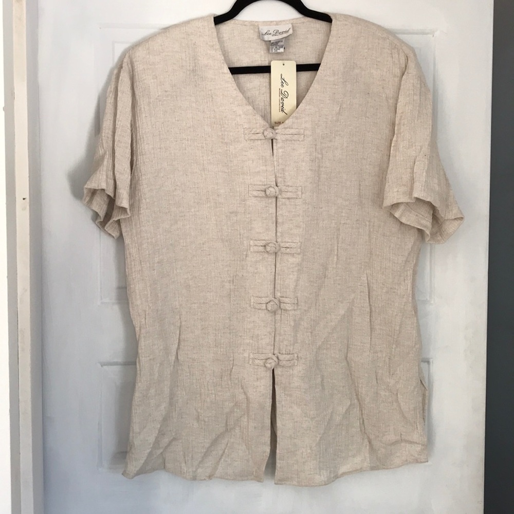 NWT Lee David Blouse Ivory 14-16w Short Sleeve Top